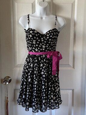 Black Mini Dress White Stars Pearl By Georgina Chapman Size 0